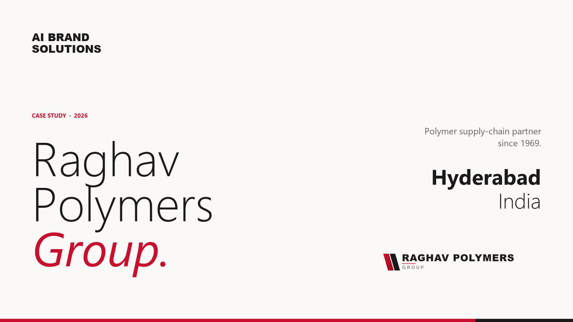 Raghav Polymers Group case study cover — B2B website and identity system for a Hyderabad polymer supply-chain group founded 1969